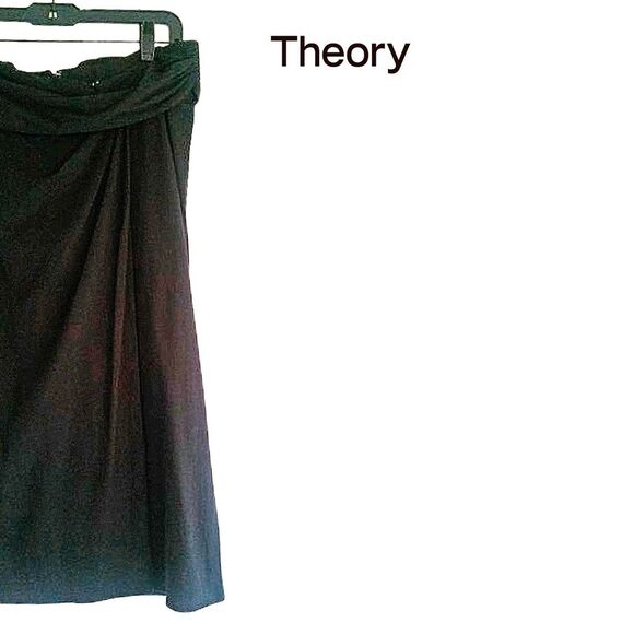 Theory NEW Minimalist RHINA Faux Wrap Drape Ruche Waist Knee Skirt M - Picture 3 of 11